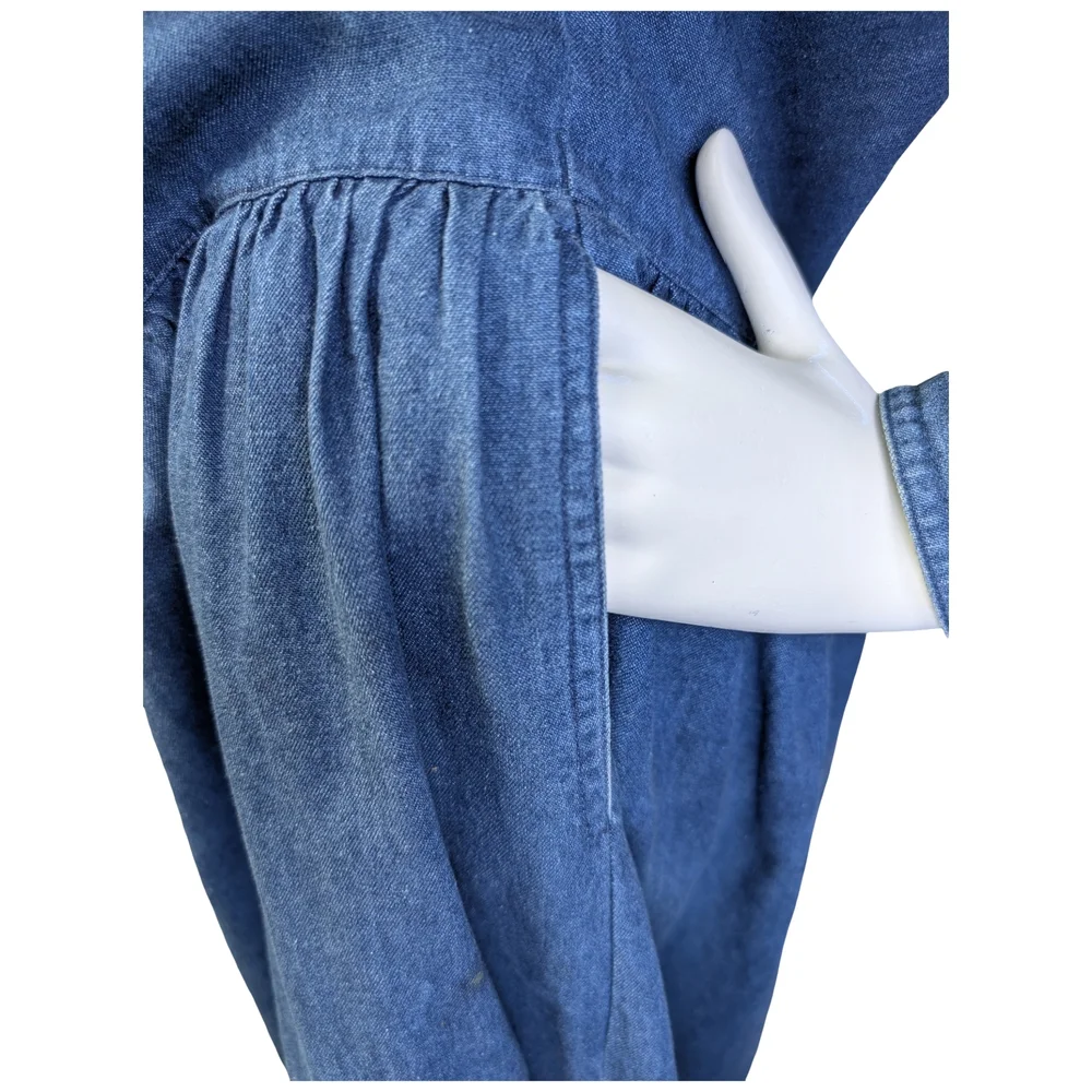 Vintage 90s Eddie Bauer Denim Prairie Dress Embroidered Florals | Fits M/L - Picture 10 of 11